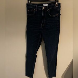 Zara High Waisted Dark Skinny Jeans with Gold Stitching